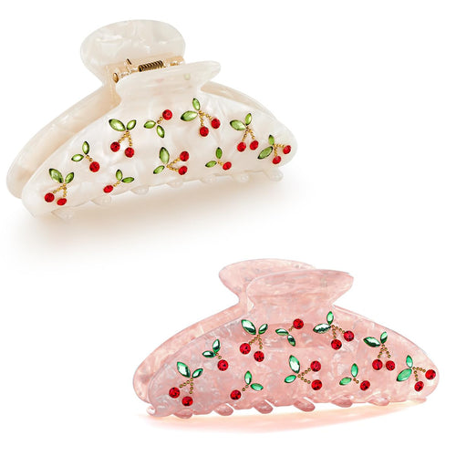 1PC White And Pink Hair Clips In Red Cherry
