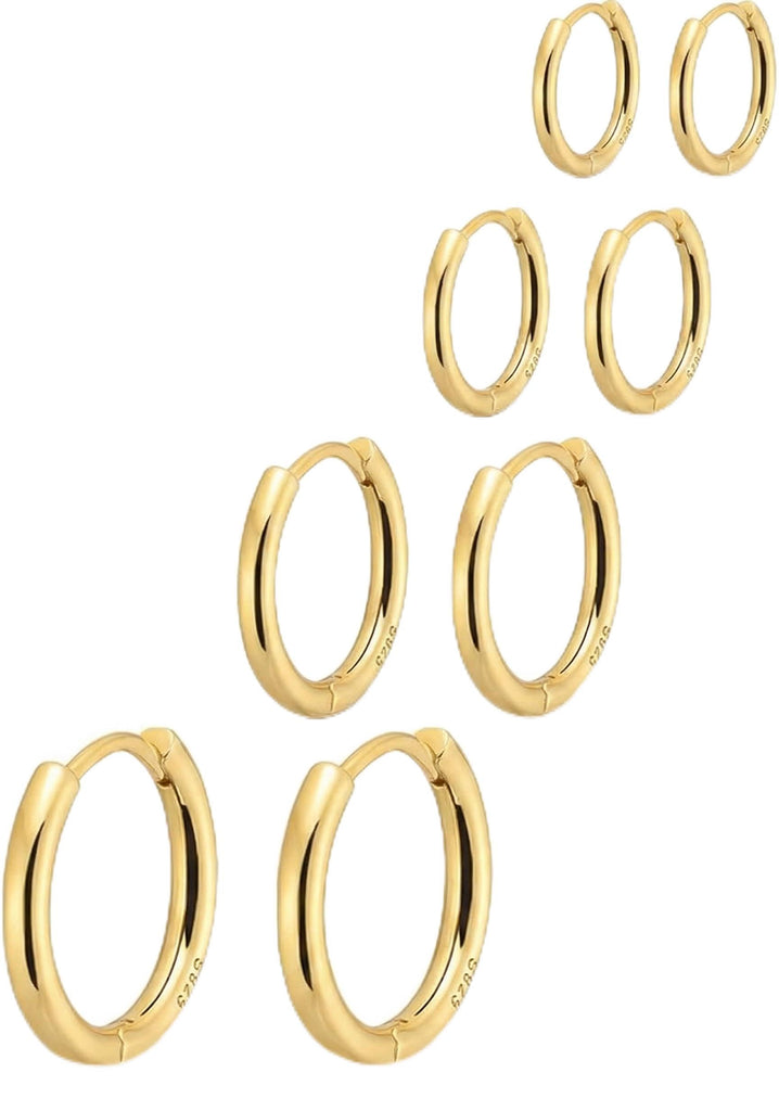 14K Gold Plated Huggie Hoop Earrings — Stacking Set, Hypoallergenic