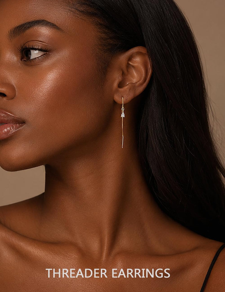 Gold Chain Earrings for Women, 14k Gold Plated Drop Dangle Earrings Stack, Trendy Cubic Zirconia Huggie Hoop Earring, Hypoallergenic Cartilage Earrings for Multiple Piercing Fashion Jewelry