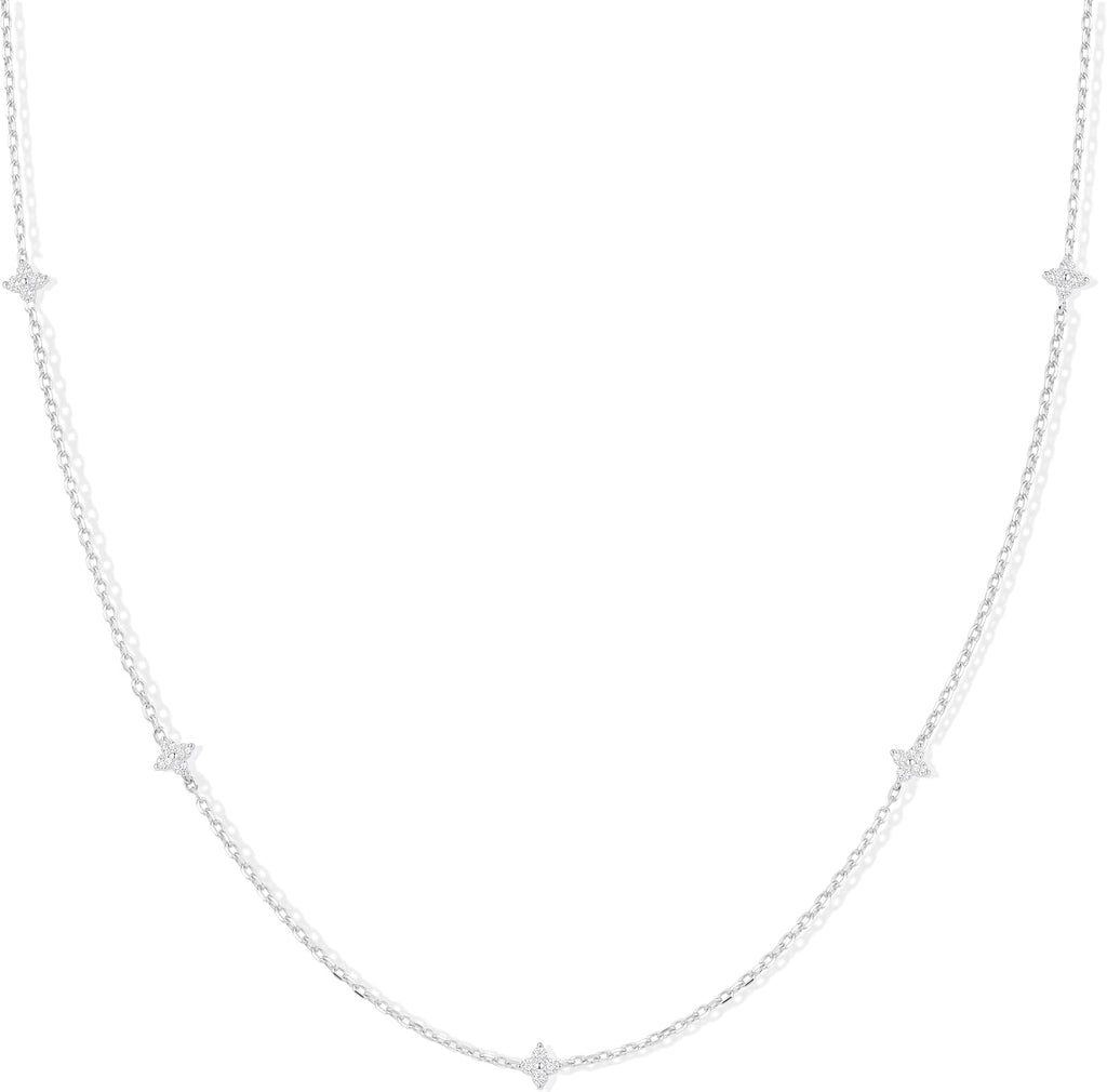 Dainty Gold Silver Necklaces for Women Non Tarnish 14K Gold Plated Cute Station Choker Diamond Clover Pearl Turquoise Beaded Cross Bow Necklace Simple Trendy Layering Chain Link Jewelry Birthday Wedding Party Gifts for Women