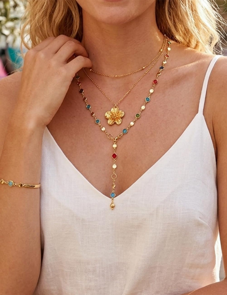 Layered Gold Colorful Necklaces for Women, 14K Gold Plated, Adjustable – view 5