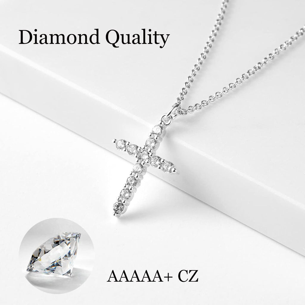 Sterling Silver Plated Diamond CZ Cross Necklace – view 6
