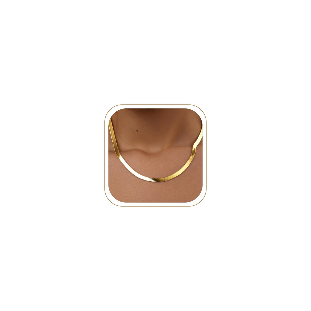 14K Gold Silver Plated Herringbone Necklace for Women, Non-Tarnish