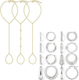 Hand Chain Bracelets & Hoop Earrings — 11 Piece Set