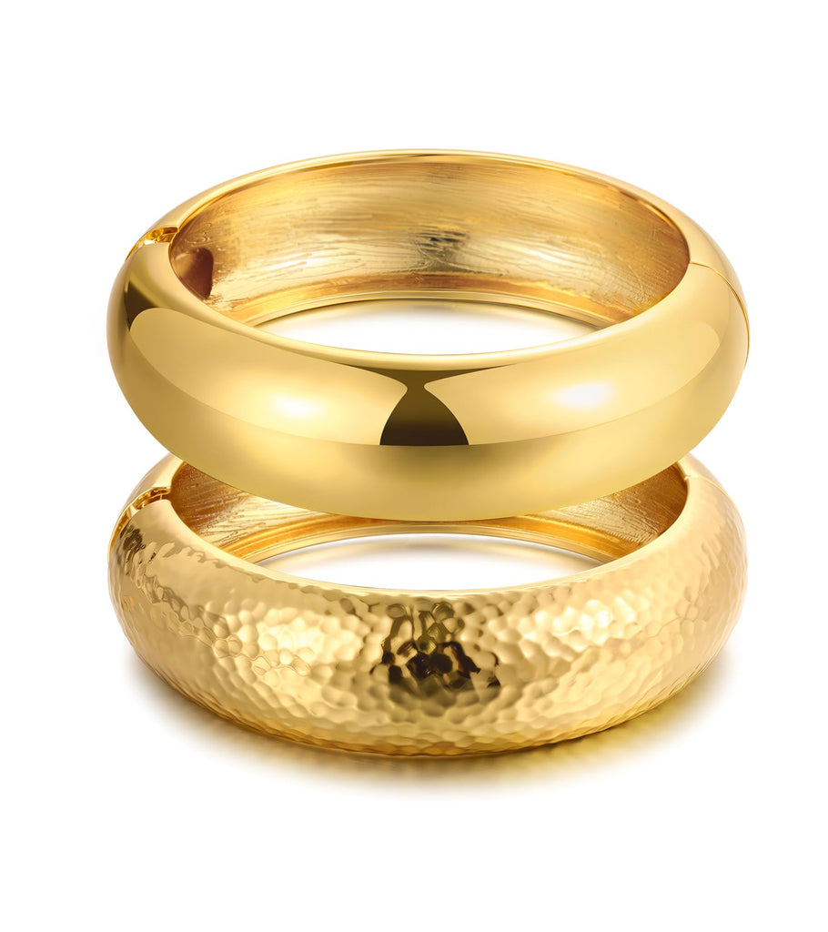 Chunky Gold Bangle Bracelets for Women, Dainty 14k Gold Plated Big Stackable Bangles Set, Trendy Statement Cuff Bracelet Stack Fashion Jewelry Gifts