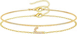 Gold Initial Bracelets for Women, Dainty 14K Gold Plated Letter Initial Bracelet for Women, Cute Layered Box Chain Gold Bracelets for Women Trendy Jewelry
