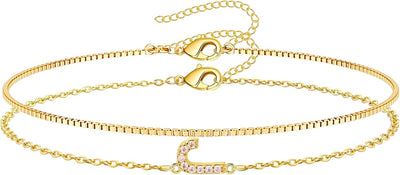 Gold Initial Bracelet — A–Z, 14K Gold Plated Box Chain
