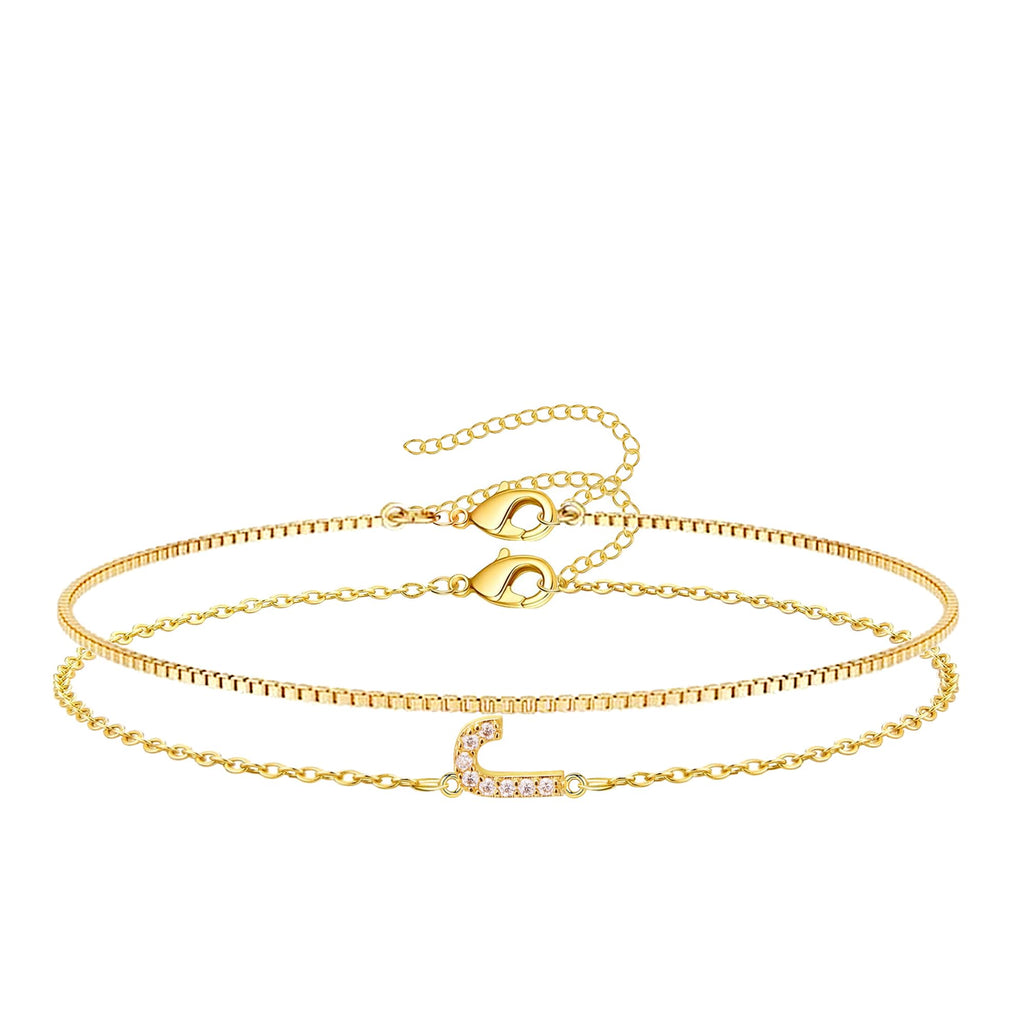 Gold Initial Bracelets for Women, Dainty 14K Gold Plated Letter Initial Bracelet for Women, Cute Layered Box Chain Gold