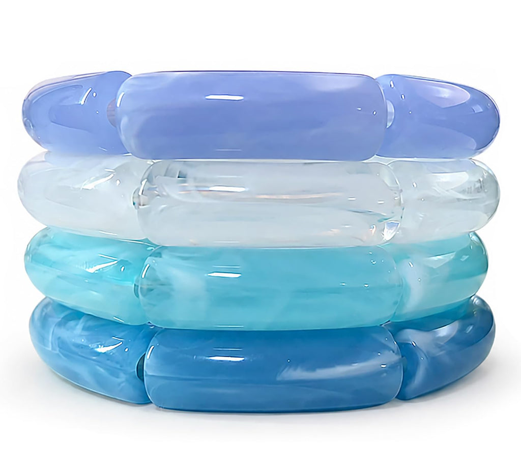 6pcs Chunky Acrylic Bangle Bracelets for Women, Resin Bamboo Brown Stretchy Bracelet Stack, Fashion Jewelry for Women