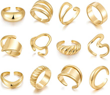 将图片加载到图库查看器，12 PCS 18K Gold Plated Open Stacking Knuckle Ring Set for Ladies