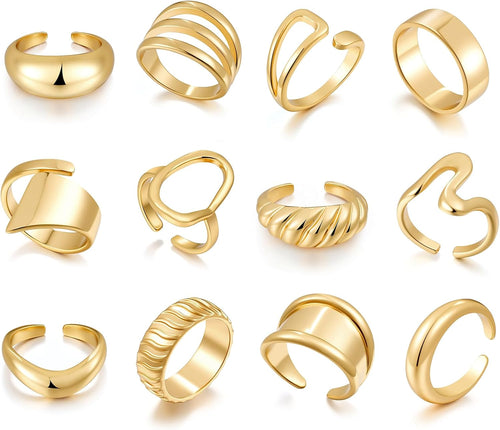 12 PCS 18K Gold Plated Open Stacking Knuckle Ring Set for Ladies