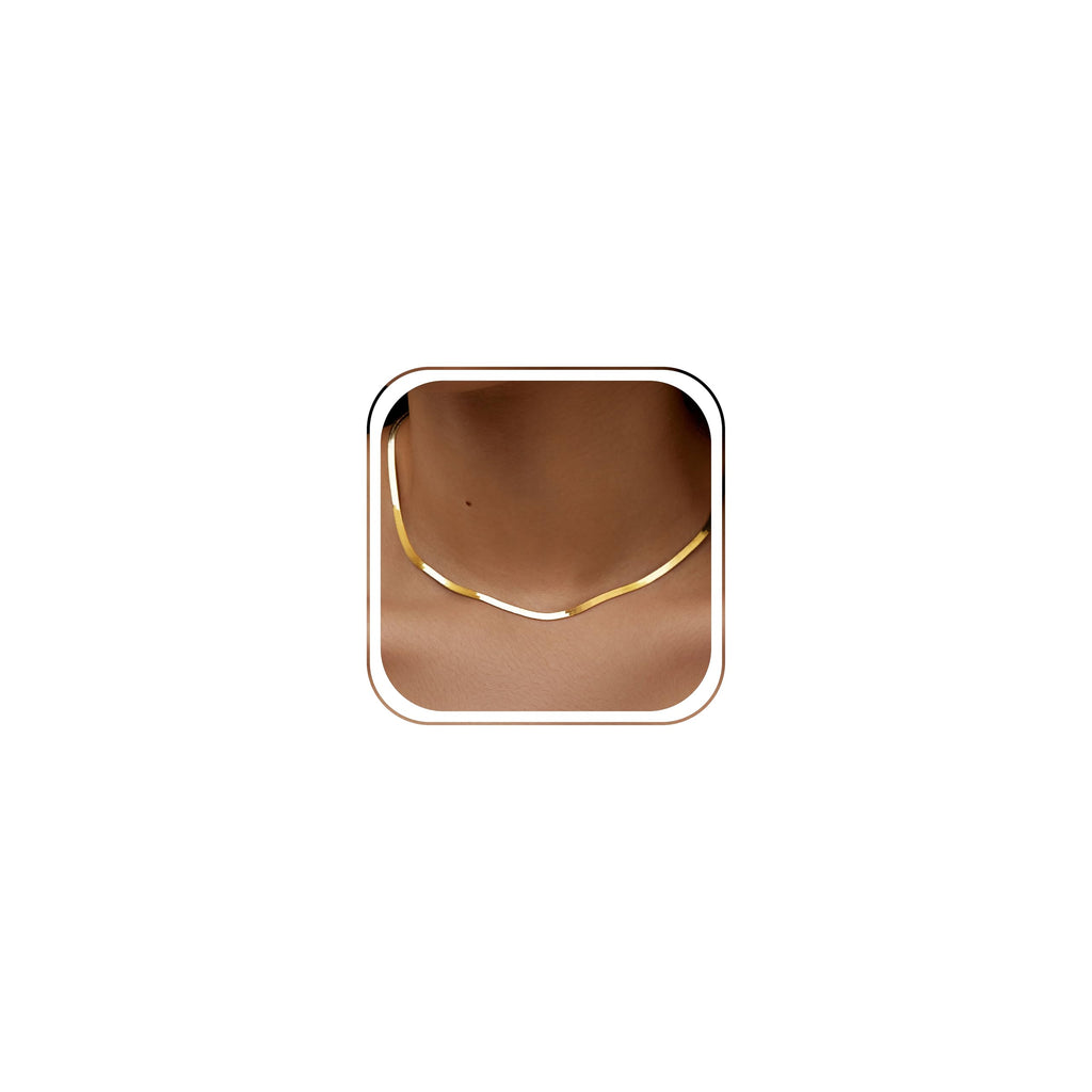 14K Gold Silver Plated Herringbone Necklace for Women, Non-Tarnish