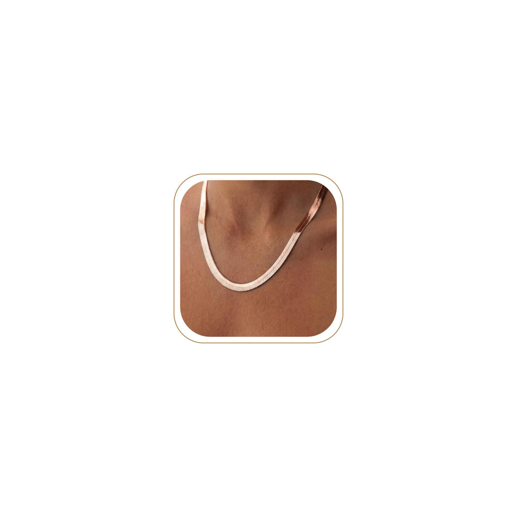 14K Gold Silver Plated Herringbone Necklace for Women, Non-Tarnish
