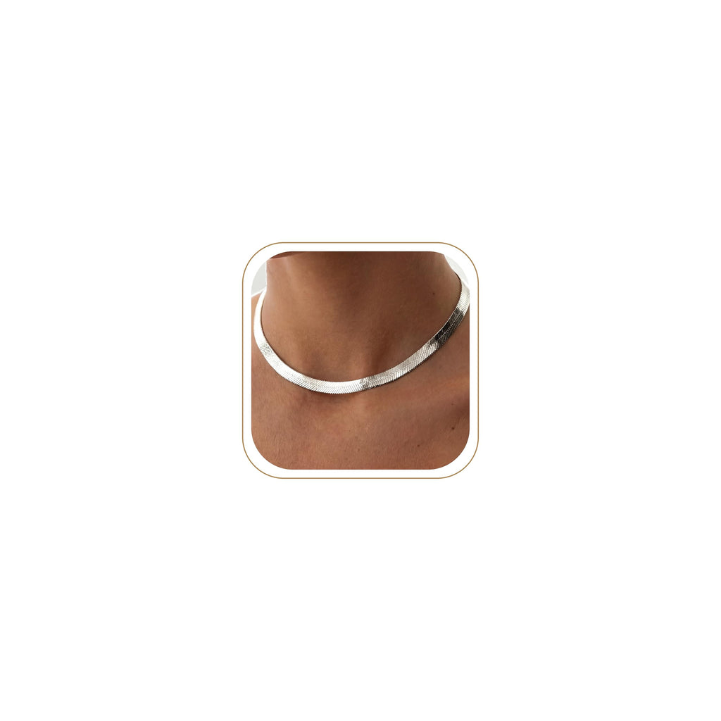 14K Gold Silver Plated Herringbone Necklace for Women, Non-Tarnish