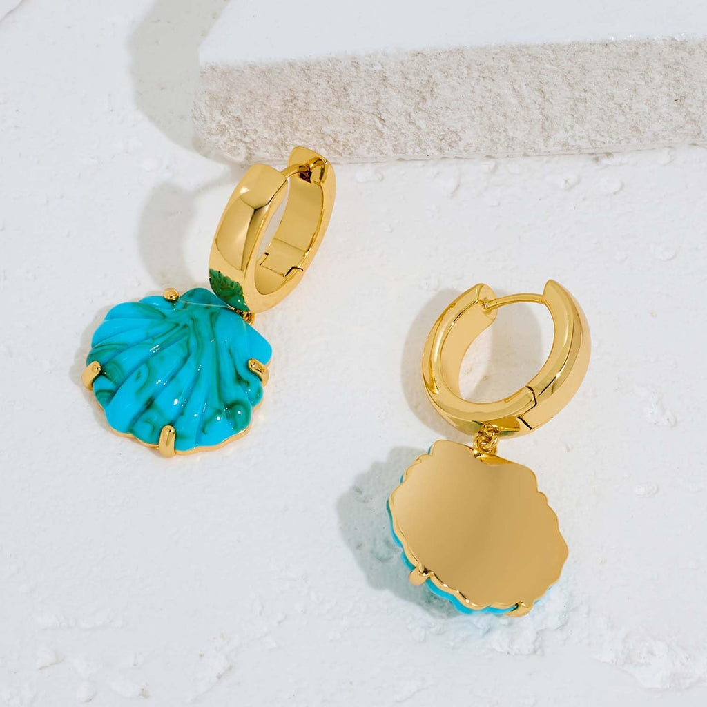 Gold Shell Earrings For Women Chic Summer Blue Seashell – view 5