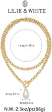 将图片加载到图库查看器，Gold Chunky Chain Necklace for Women lmitaion Pearl Pendant – view 6