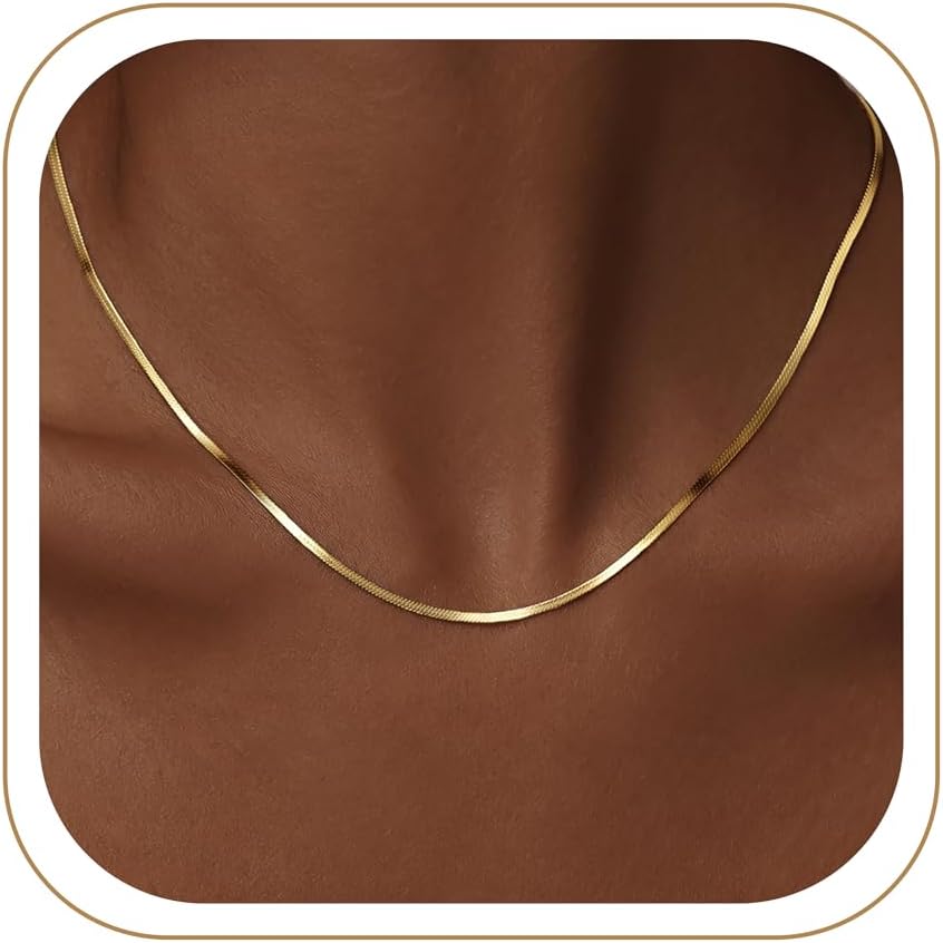 14K Gold Silver Plated Herringbone Necklace for Women, Non-Tarnish