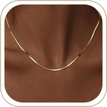 Load image into Gallery viewer, 14K Gold Silver Plated Herringbone Necklace for Women, Non-Tarnish