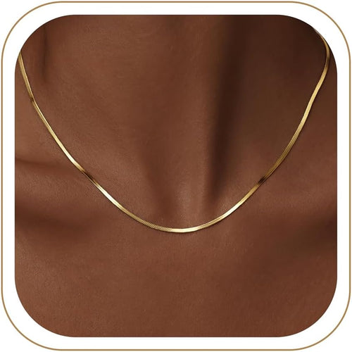 14K Gold Silver Plated Herringbone Necklace for Women, Non-Tarnish