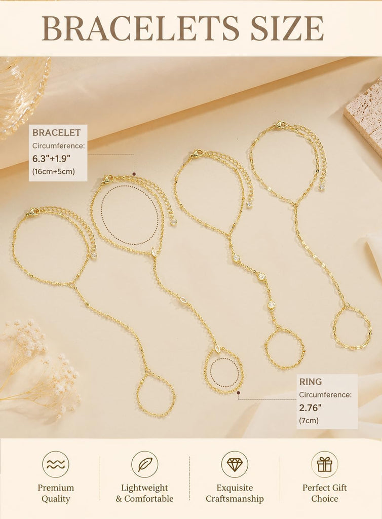 Gold Hand Chain Bracelets — 4 Pieces, Dainty Chain