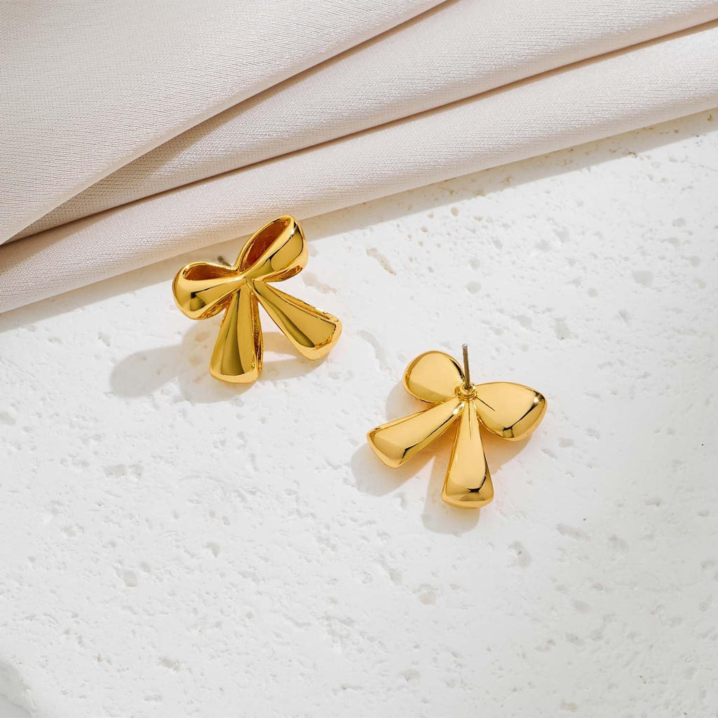 Gold-plated Bow Stud Earrings For Women – view 5