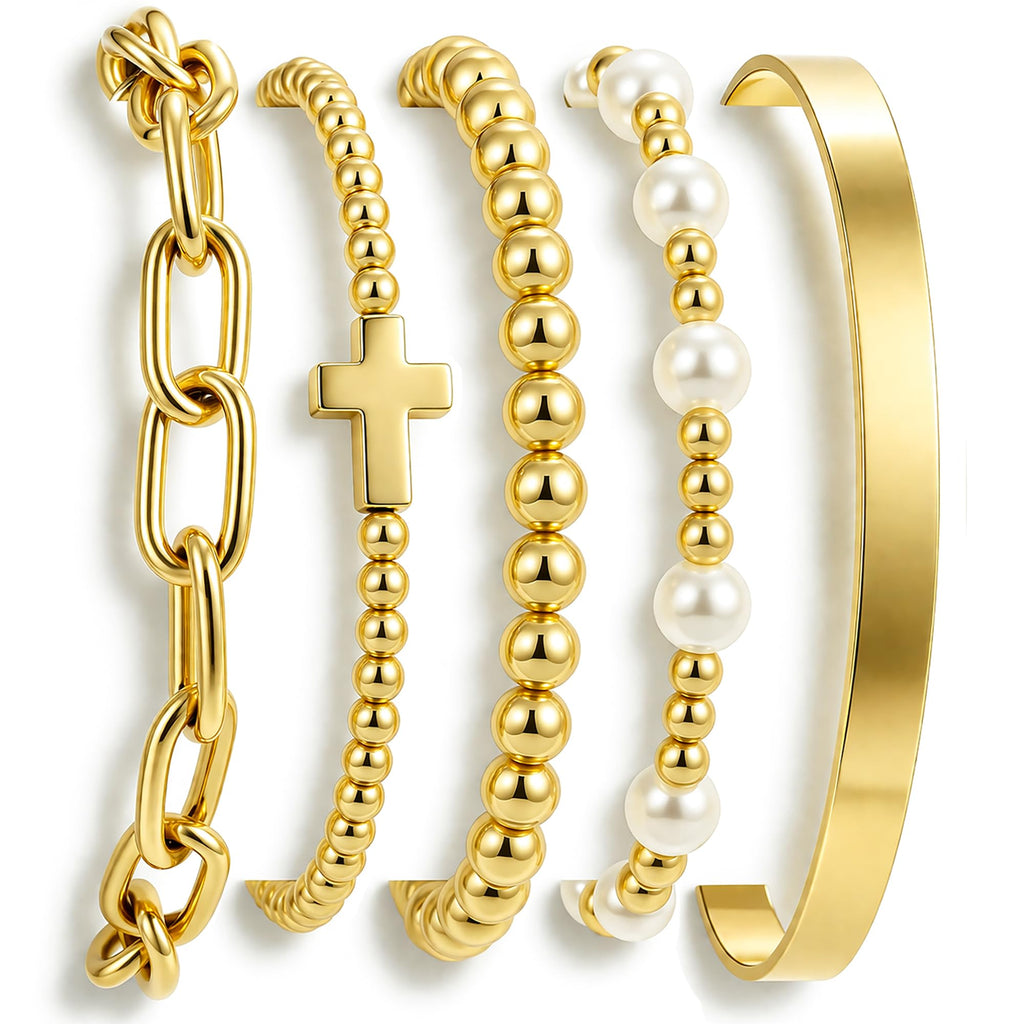 Chunky Gold Bangle Bracelets for Women, Dainty 14k Gold Plated Big Stackable Bangles Set, Trendy Statement Cuff Bracelet Stack Fashion Jewelry Gifts