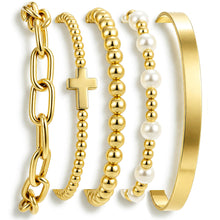 Load image into Gallery viewer, Chunky Gold Bangle Bracelets for Women, Dainty 14k Gold Plated Big Stackable Bangles Set, Trendy Statement Cuff Bracelet Stack Fashion Jewelry Gifts