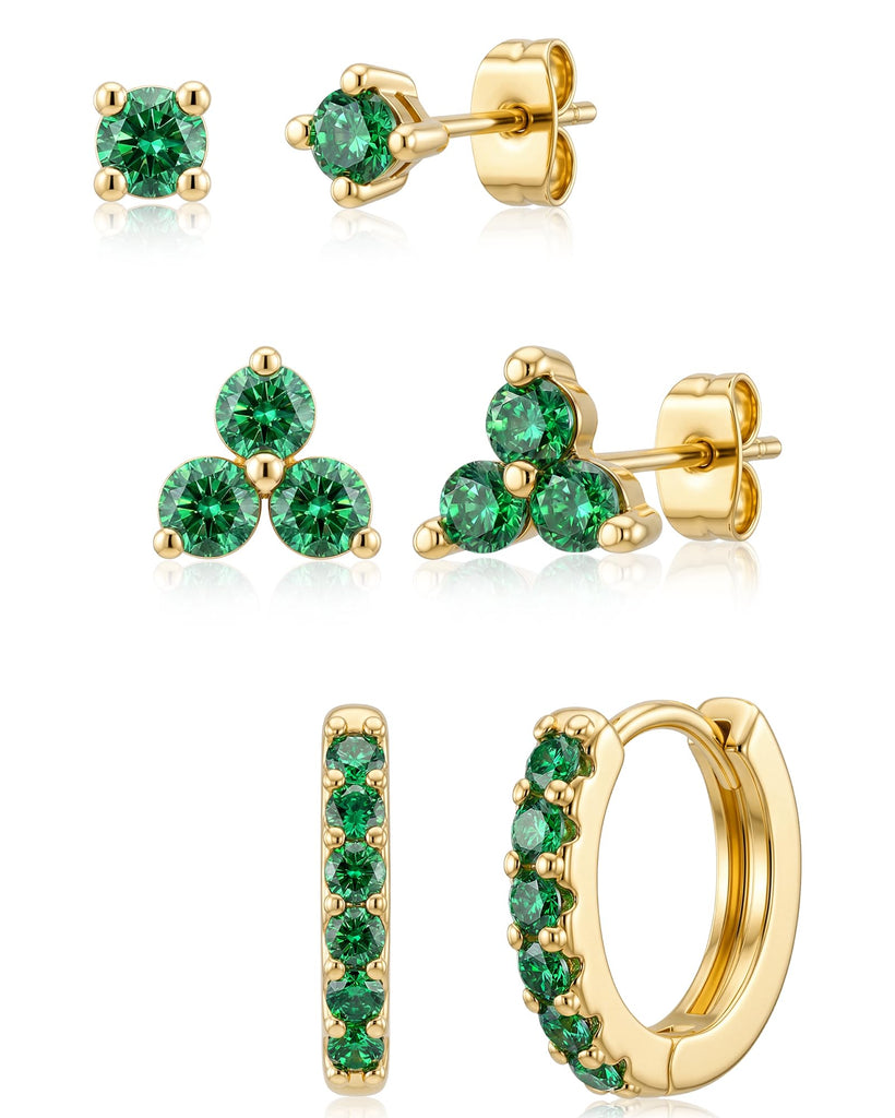 Dainty Gold CZ Stud Earrings — 14K Plated, Sterling Silver Post
