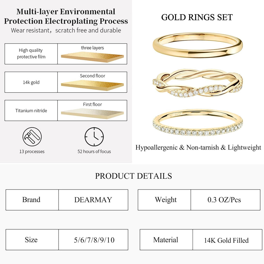 14K Gold Plated Stackable Rings Set for Women – view 5