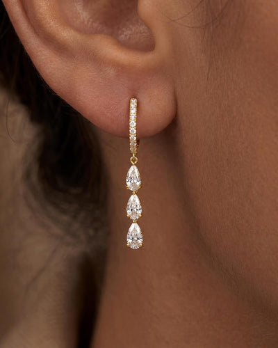 Gold Dangle Drop Earrings for Women, Elegant Wedding Bridal Prom Jewelry, Trendy Hypoallergenic Small Diamond Crystal Huggie Hoop, Dainty Simple Cute Jewelry Gifts