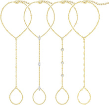 Load image into Gallery viewer, Gold Hand Chain Bracelets — 4 Pieces, CZ Beaded Stack