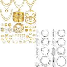将图片加载到图库查看器，86 Pieces Jewelry Set for Women, 9 Necklace, 24 Bracelet, 30 Earrings, 23 Knuckle Rings Gold Plated Jewerly set for Women Gift