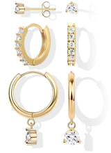 Load image into Gallery viewer, Huggie Hoop &amp; Stud Earring Set — Gold or Silver, Multi-Piercing