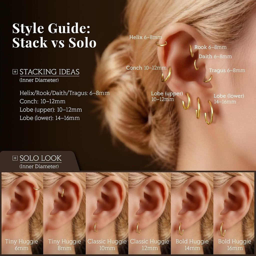 Gold Hoop Earrings for Women 6 Pairs, 14K Gold-plated Stainless Steel Gift – view 6