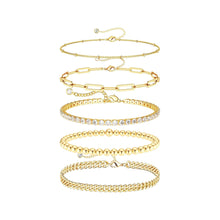 Load image into Gallery viewer, Dainty Gold Bracelets for Women Waterproof, Stackable 14K Gold Plated Waterproof Rope Cuban Snake Paperclip Figaro Link