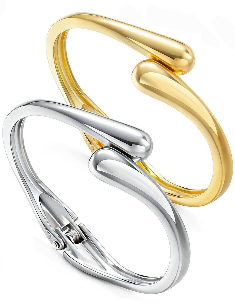 Chunky Gold Bangle Bracelets for Women, Dainty 14k Gold Plated Big Stackable Bangles Set, Trendy Statement Cuff Bracelet Stack Fashion Jewelry Gifts