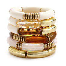 Load image into Gallery viewer, 6pcs Chunky Acrylic Bangle Bracelets for Women, Resin Bamboo Brown Stretchy Bracelet Stack, Fashion Jewelry for Women