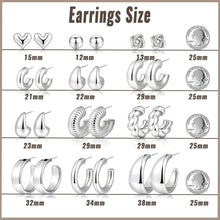 Load image into Gallery viewer, Chunky Silver Hoop Earrings — 12 Pairs, Huggie Stack