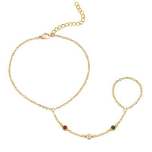 Load image into Gallery viewer, Dainty Gold Hand Chain — Cubic Zirconia Ring Bracelet