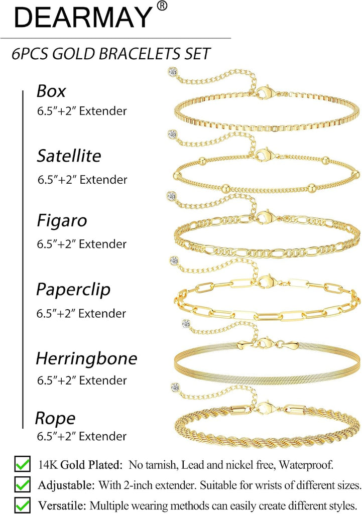 Gold Bracelets for Women, 14K Gold Plated, Waterproof