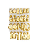Load image into Gallery viewer, Chunky Silver Hoop Earrings — 12 Pairs, Huggie Stack
