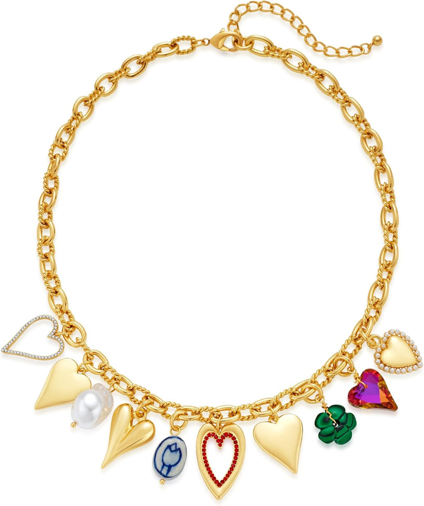 Gold Cross Charms Necklace Trendy Heart Pendant