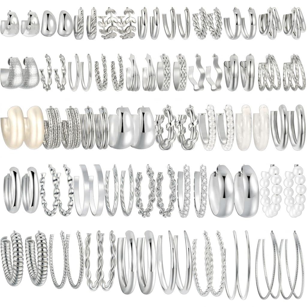Chunky Gold Hoop Earrings — 42 Pair Multipack, Hypoallergenic