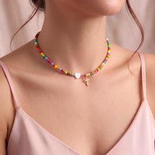 将图片加载到图库查看器，Colorful Beaded Cross Pendant Necklace, Trendy Heart Choker – alternate view