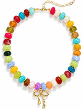 Load image into Gallery viewer, Chunky Beaded Choker — Resin Bow Pendant