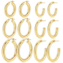 Load image into Gallery viewer, 6 Pairs Simple Gold Hoop Earrings Set for Women Trendy, 14K Gold Plated Chunky Hollow Tube Hoops Earrings, Hypoallergenic Lightweight Large Hoops Jewelry 25/30/35mm