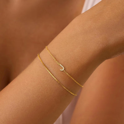 Gold Initial Bracelet — A–Z, 14K Gold Plated Box Chain