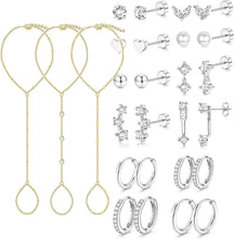 Load image into Gallery viewer, Hand Chain Bracelets &amp; Steel Earrings — Gold Set