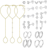 Hand Chain Bracelets & Steel Earrings — Gold Set