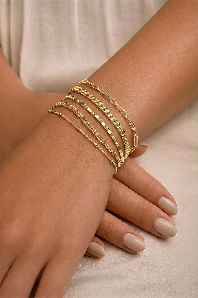 Gold Chain Bracelet Set — Paperclip & Cuban Link, 7"+2"